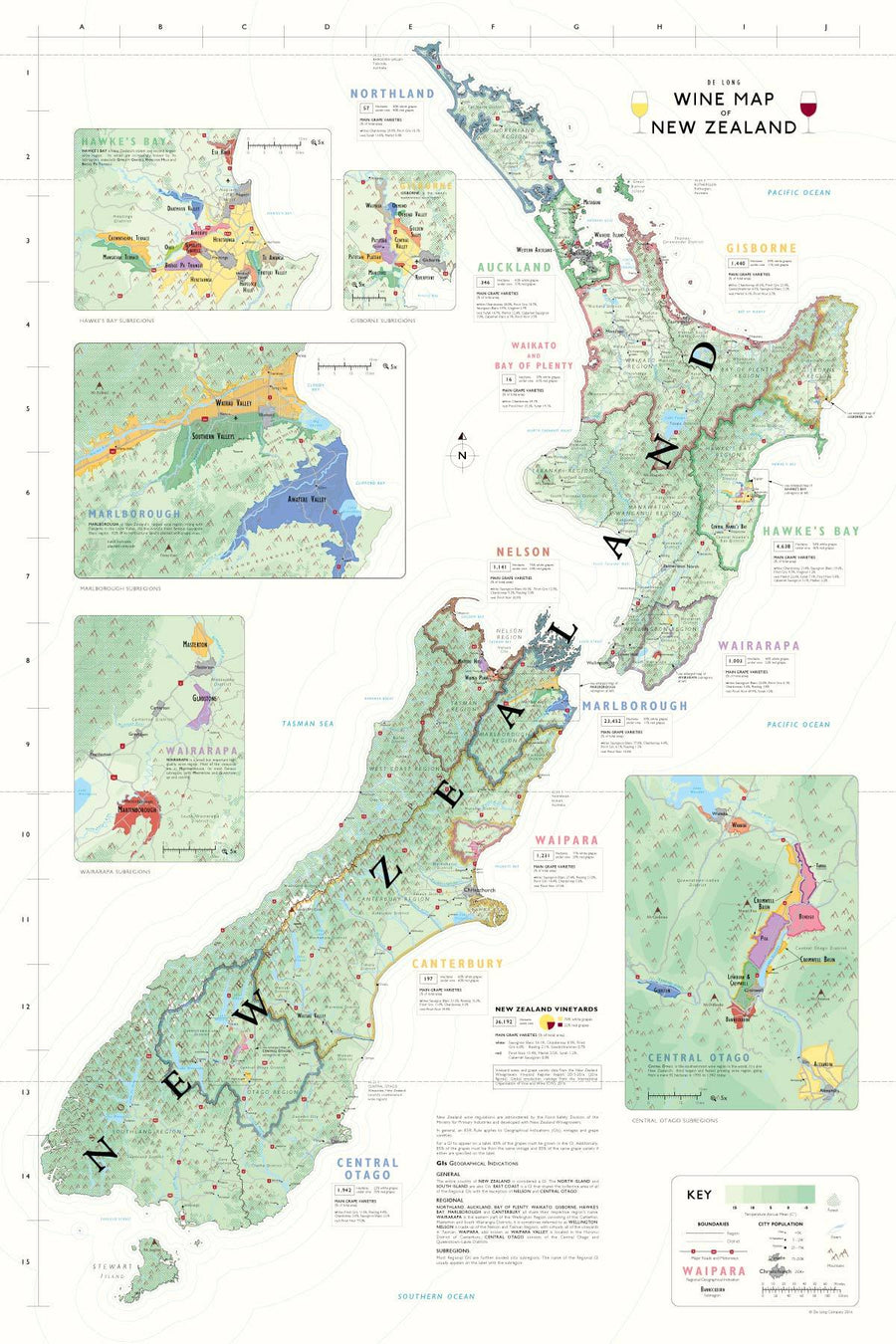 Wine Maps of the World New Zealand | De Long