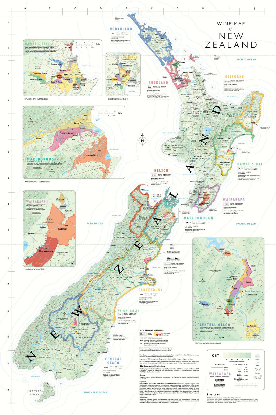Wine Map of New Zealand Bookshelf Edition Map