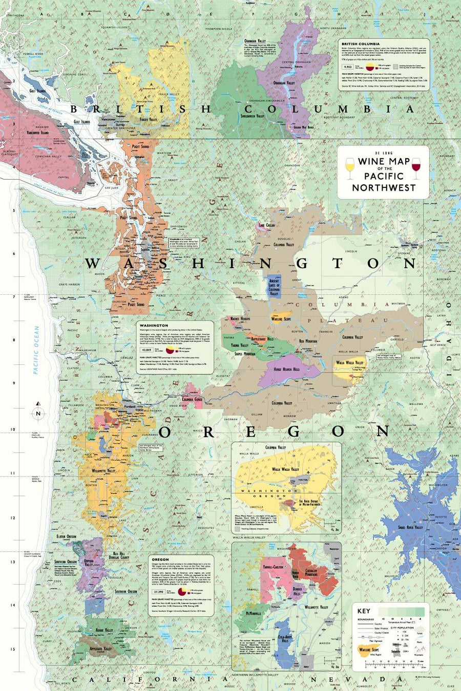 Wine Maps of the World Pacific Northwest | De Long