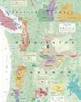 Wine Map of the Pacific Northwest Bookshelf Edition Map