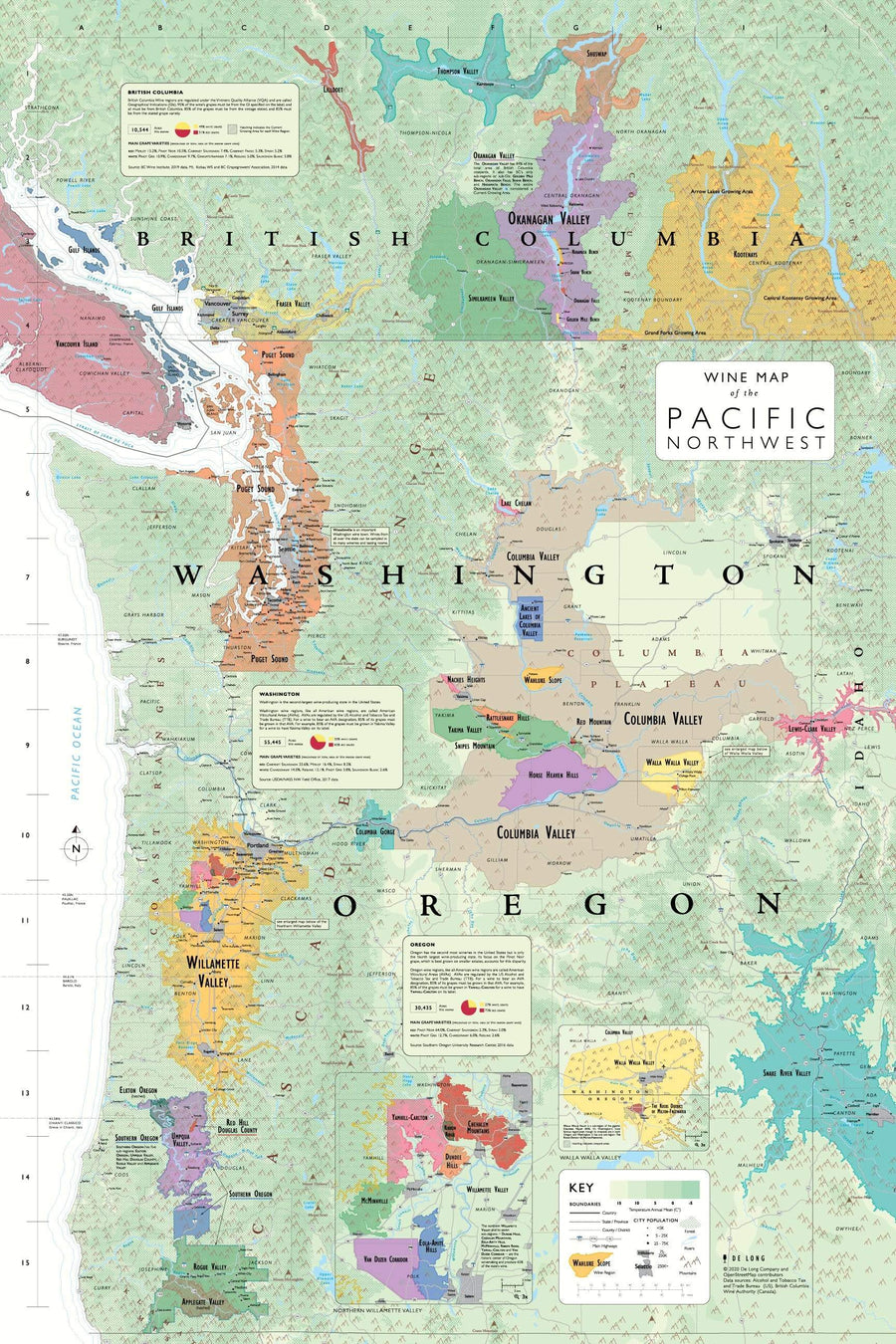 Wine Map of the Pacific Northwest Bookshelf Edition Map